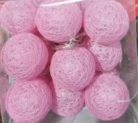 Гирлянда Тайская шарики хлопок розовые