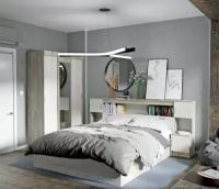 Спальня басса КР 552 кровать с прикроватным блоком (2,352х1,024х2,232) фасад Дуб Крафт Белый/корпус Дуб Крафт Серый