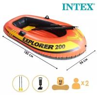 INTEX Лодка Explorer 200, 2 местная, 185 х 94 х 41 см, от 6 лет, до 95 кг, вёсла, насос, 58331NP INTEX