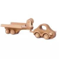 Деревянная игрушка ручной работы Машинка с Прицепом