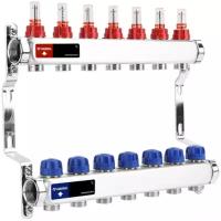 VARMEGA Коллектор из нержавеющей стали с расходомерами 7 выходов / контуров / отводов VM15107