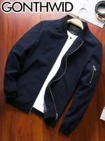 GONTHWID/Куртка бомбер весенняя ветровка легкая, силуэт прямой,карманы, синий，M