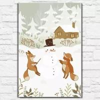 Картина по номерам на холсте новый год рождество (зима, лес, лисы, лисички, растения) - 12998 40х60