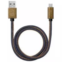 Дата-кабель Jeans USB - micro USB, медь/джинса 1.2м, синий, Deppa 72276