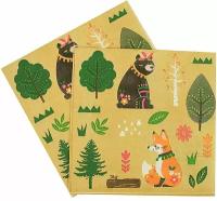 Салфетки бумажные Riota Лесные животные-индейцы, Бохо, 33 см, 12 шт