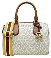 Сумка кросс-боди MICHAEL KORS Jet Set Monogram, фактура тиснение, белый, бежевый