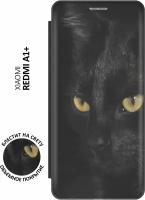 Чехол-книжка на Xiaomi Redmi A1+, Сяоми Редми А1 Плюс c принтом "Черная кошка" черный