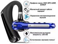 Гарнитура наушник беспроводная TAYMLUX HSP-B3 Бизнес-класса, Bluetooth v5.0 с микрофоном, для 2-х телефонов, синяя с черным