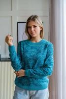 Джемпер женский вязанный ANRI knitwear Ж0590 на "резинке" по низу 48р., в цвете изумруд+испанский