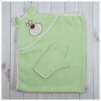 Набор для купания Осьминожка (полотенце-уголок, рукавица), с вышивкой "Мишка", 100*110 см, цвет зеленый (К24/1)