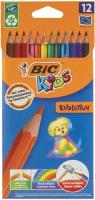 Карандаши цветные BIC "Kids ECOlutions Evolution", 12 цветов, пластиковые, заточенные, европодвес, 82902910