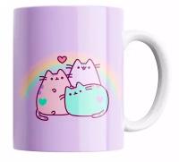 Кружка Кот Пушин/Pusheen Cat/радуга/rainbow/с прикольной картинкой. 330 мл