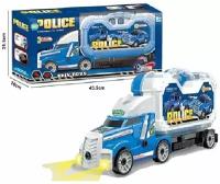 Конструктор с отверткой для мальчика Полицейский Автовоз 40 см и легковая машинка, свет, звук, чемодан с крышкой, MY5607-4