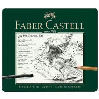 Карандаши угольные и уголь Pitt Charcoal Faber-Castell набор 24 предмета, в металлическом пенале, артикул 112978