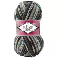Пряжа Alize Superwash comfort socks белый-серый-черный-бирюза (7650), 75%шерсть/25%полиамид, 420м, 100г, 1шт