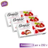 Десерт Bonjour со вкусом клубники со сливками, комплект 3 шт по 232 г