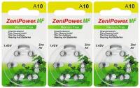 Батарейки ZeniPower 10 (PR70) для слухового аппарата, 3 блистера (18 батареек)