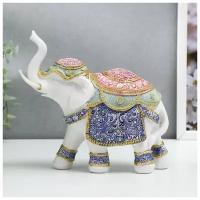 Сувенир полистоун "Индийский слон в цветной попоне с узорами" 19,5х19,5х7,8 см 2534035