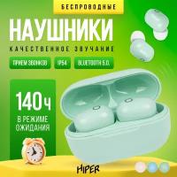 Наушники с TWS SAMUN Green Bluetooth 5.0 гарнитура Li-Pol 2x40mAh+300mAh, зеленый