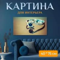 Картина на холсте "Кольцо, сапфир, бриллианты" на подрамнике 75х40 см. для интерьера