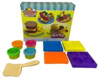 Набор теста для лепки Play-Toy "Гамбургер" Тесто для творчества с формочками/ Набор для лепки бургер/ Пластилин для лепки