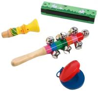 Музыкальные инструменты Лесная мастерская "Весёлые мелодии №1" гармошка, дудочка, колокольчики для детей и малышей, деревянные