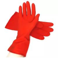 Перчатки хозяйственные, латексные, размер M "Хозяюшка" с х/б напылением, 60гр, цвет красный, в пакете