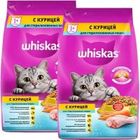 WHISKAS для взрослых кастрированных котов и стерилизованных кошек с курицей (1,9 + 1,9 кг)