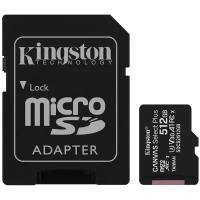 Карта памяти Kingston microSDXC 512 ГБ Class 10, V30, A1, UHS-I U3, R/W 100/85 МБ/с, адаптер на SD, 1 шт