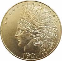 Сувенирная монета 10 долларов с головой индейца Моргана, 1907 года