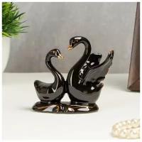 Сувенир керамика "Лебедь с лебёдушкой" чёрный с золотом 8,5х4х6,5 см 4559559