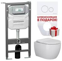 Комплект унитаза с инсталляцией Ceramicanova Play CN3001_1001W_1000 с сиденьем Микролифт и Белой клавишей смыва