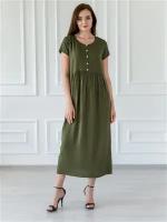 Женское летнее платье Алевтина, ткань штапель 100% вискоза. Легкое, дышащее, свободного покроя, размер 48. Цвет зеленый