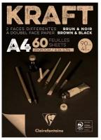 Clairefontaine Склейка для скетчей "Kraft", 60л. A4, 90г/м2, верже, черный/крафт sela