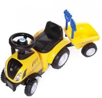 Детская машинка-каталка пушкар New holland трактор с прицепом желтый