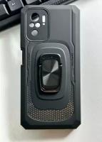 Чехол противоударный усиленный ударопрочный для Xiaomi Redmi Note 10 / Note 10s с защитой камеры, магнитный c кольцом держателем, черный