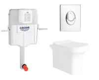 Комплект 3 в 1 смывной бачок скрытого монтажа Grohe GD2 + Унитаз приставной Enio Solo EN2750023 + Кнопка Grohe Skate Air хром