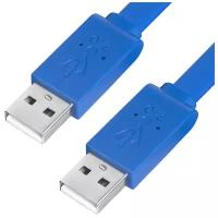 GCR Кабель PROF 1.8m USB 2.0, AM/AM, плоский, синий, морозостойкий