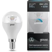 Лампа светодиодная gauss 105201206-D, E14, G45, 6 Вт, 4100 К