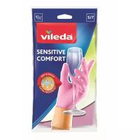 Перчатки Vileda Sensitive ComfortPlus для деликатных работ, 1 пара, размер S, цвет розовый