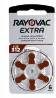 Батарейки Rayovac Extra 312 (PR41) для слуховых аппаратов, 1 блистер, (6 батареек)