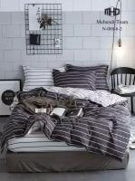 Комплект постельного белья 2-х спальный, сатин, 2 наволочки 70х70, пододеяльник на молнии me7 серый