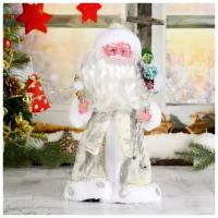 Дед Мороз "В белой шубке с подарками" двигается с подсветкой, 30 см 3555401