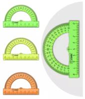 Транспортир 8 см, 180 градусов СТАММ, пластиковый, прозрачный, неоновые цвета, 3 шт