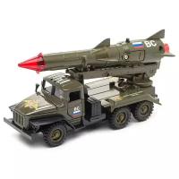 Модель машины Технопарк Урал 5557 армейский с ракетой, инерционная, свет, звук CT10-066-4