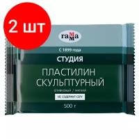 Комплект 2 шт, Пластилин скульптурный Гамма "Студия", оливковый, мягкий, 500г, пакет