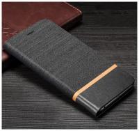 Чехол-книжка MyPads Con Striscia для for Huawei Honor 6X (BLN-AL10) 5.5 из водоотталкивающей ткани под джинсу с золотой полосой и вставкой под кожу