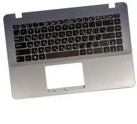 Клавиатура (keyboard) для ноутбука Asus X442UA-1B с топкейсом светло-стальная панель черные кнопки 90NB0FJ2-R31RU0