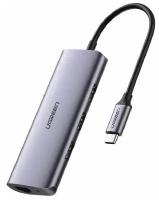 Хаб UGREEN CM252-60718 Type C to 3 USB 3.0 + RJ45(Gigabit), без PD, порт для питания Micro USB, Space Gray