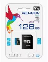 Карта памяти ADATA microSDXC 128 ГБ Class 10, V10, A1, UHS Class 1, R/W 100/25 МБ/с, адаптер на SD, 1 шт., черный